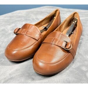 Softwalk Loafers Womens 12 Wide Tan Leather Buckle Comfort Flats